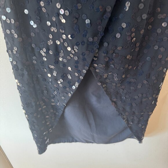 Navy Blue Sequin High Low Midi Skirt - Picture 3 of 8